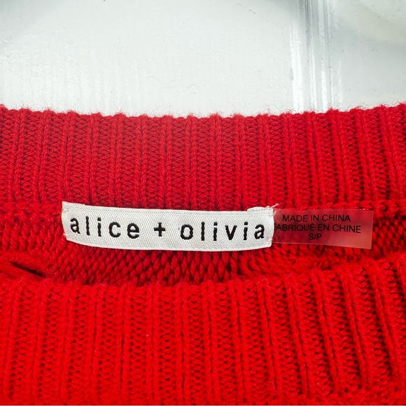 Alice + Olivia Bright Ruby Red Allene Cable Stitch Chunky Wool Sweater Sz. SP - Picture 9 of 11